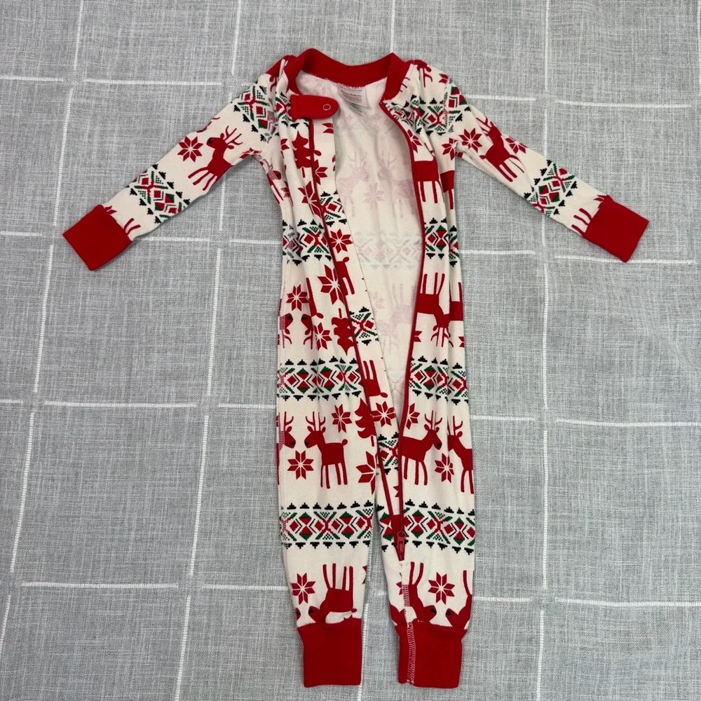 Hanna Andersson 18-24 Month Holiday Dear Deer Organic Cotton Zip Sleeper Pajamas